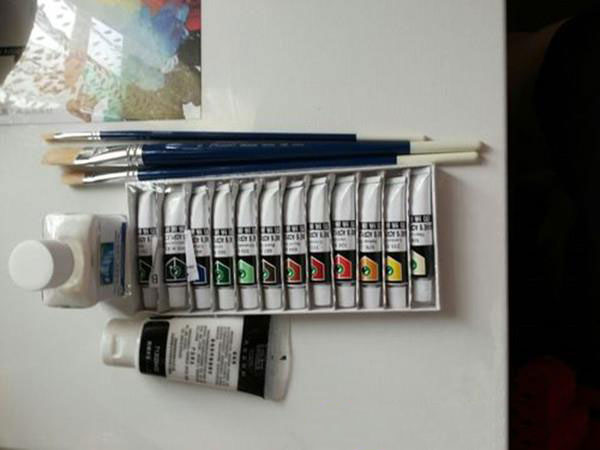 准备12种颜色的颜料和调色剂油