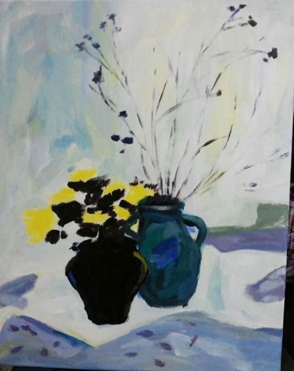 先画背景，对比色调上的冷暖色