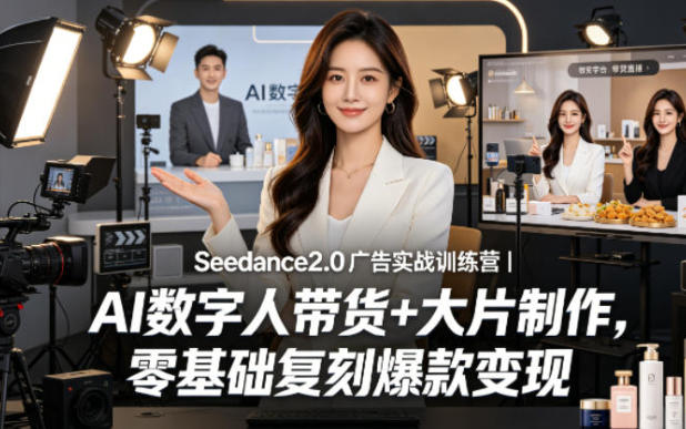 Seedance 2.0广告实战训练营：AI数字人带货+影视大片制作，手把手教你复刻爆款变现