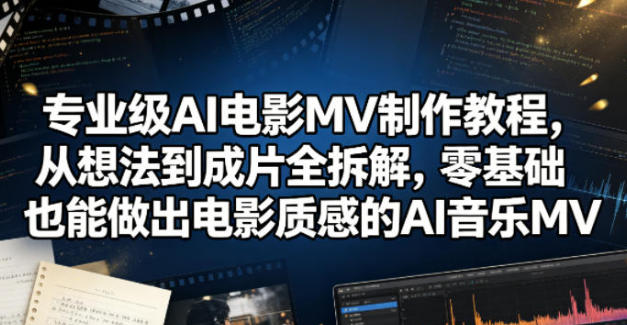 专业级AI电影MV制作全流程教程｜电影级质感AI音乐MV实战课程（从脚本到剪辑完整教学）